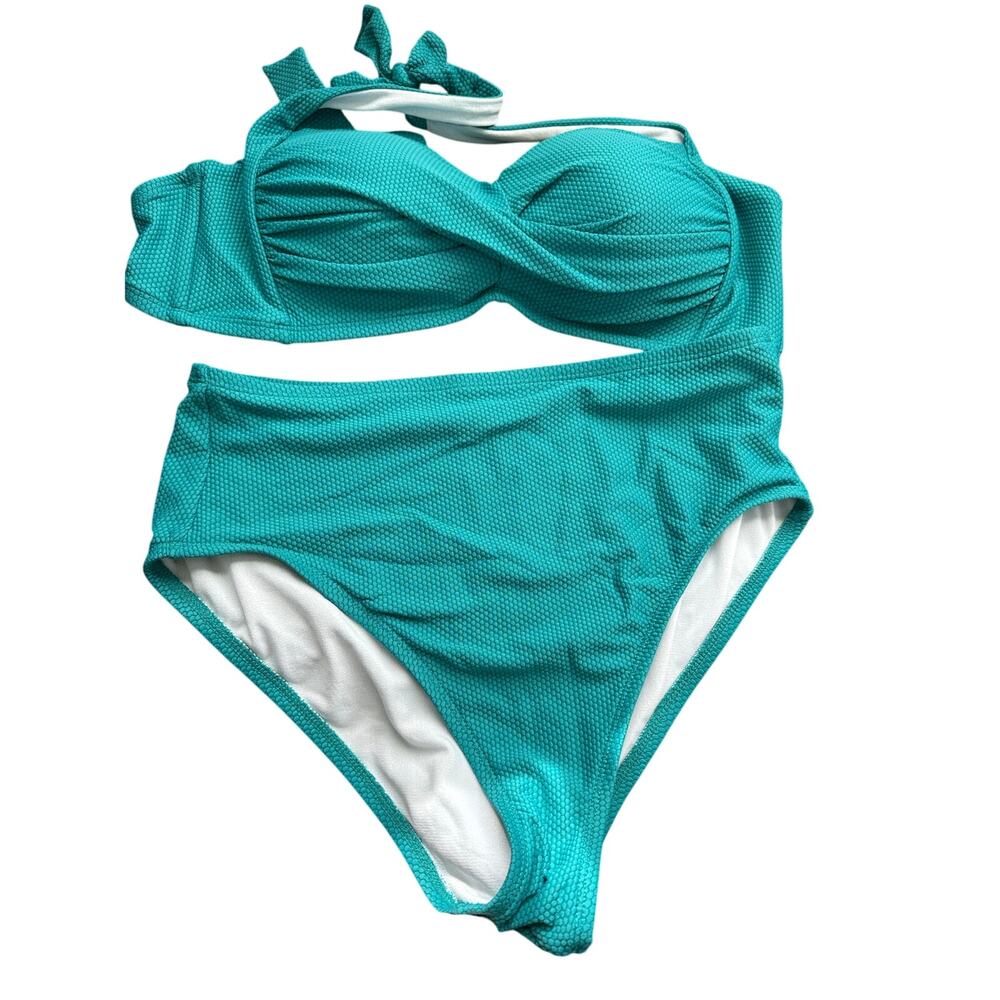 Women's Draper James Twist Halter Swim Top Sz LG & High Waisted Swim Bottom Sz M